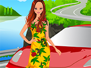 Play Lady in Red Car Dressup