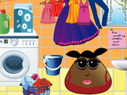 Play Pou Girl Washing Clothes And Shoes